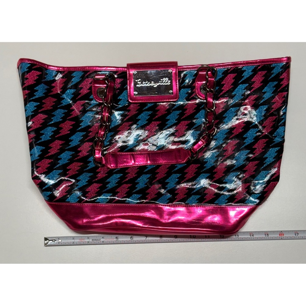 Betseyville Betsey‎ Johnson Pink Blue Glitter Lightning Bolt Tote Metallic Y2K